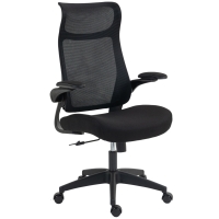 HOMCOM Ergonomischer Bürostuhl mit 3D-Armlehnen, Netzstoffrücken, S-förmige Rückenlehne, Kopfstütze, Kippfunktion, Schwarz