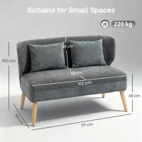 HOMCOM Divano 2 Posti in Ciniglia con Seduta Ampia, Imbottitura Spessa, 2 Cuscini, Gambe in Legno Caucciù, Grigio(m-3)