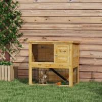 PawHut Clapier à lapin en bois 2 étages avec 3 portes plateau coulissant rampe toit bitumé 85 x 50 x 80 cm jaune(m-10)