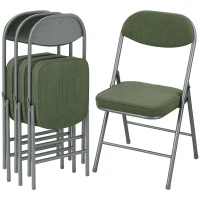 HOMCOM 4er-Set gepolsterte Klappstühle, Faltbare Stühle mit Cordbezug, Rückenlehne, Metallrahmen, Grün(m-12)