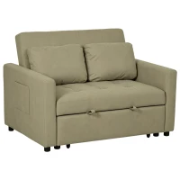 HOMCOM Loveseat Sofa Bed, Convertible Bed Settee with 2 Cushions, Side Pockets for Living Room, Light Brown(m-13)