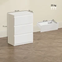 HOMCOM Kommode mit 3 Schubladen, Moderne Aufbewahrungsmöbel für das Schlafzimmer, Weiß(m-3)