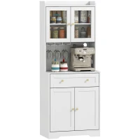 HOMCOM Küchenschrank mit Arbeitsfläche, Weinglashalter, Vorratsschrank für Küche, Esszimmer, 170 cm, MDF, Glas, Weiß(m-12)