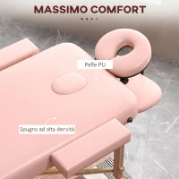 HOMCOM Lettino da Massaggio Pieghevole con Altezza Regolabile e Borsa di Trasporto, Struttura in Legno, Rosa(m-6)