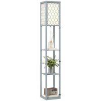 HOMCOM Lampadar Podea 2 în 1, 3 Rafturi, Economisire Spațiu, Soclu E27, 26x26x160 cm, Gri Deschis(m-11)