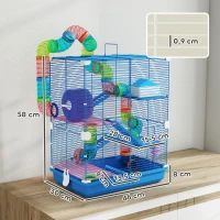PawHut Gabbia per Criceti a 5 Livelli con Tubi, Ruota, Scale, Casetta e Bottiglia, 46x30x58 cm(m-3)