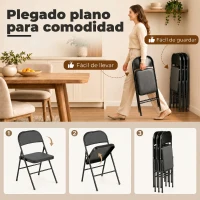 HOMCOM Juego de 4 Sillas Plegables Acolchadas con Respaldo y Estructura de Acero para Salón Comedor Cocina 45x46x78 cm Negro(m-6)