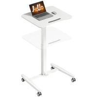 HOMCOM Höhenverstellbarer Stehschreibtisch, Rollbarer Schreibtisch mit neigbarer Tischplatte, Sicherheitsstopper, Rollen, Weiß(m-11)