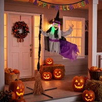 HOMCOM 200cm Life Size Animated Flying Witch Halloween Decorations Outdoor Indoor, Scary Halloween Animatronics Decor(m-8)
