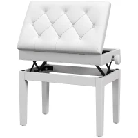 HOMCOM Klavierbank Höhenverstellbar Sitzbank mit Stauraum, Holzbeine, aus Kunstleder, 54,5 x 33 x 48-58 cm, Weiß(m-11)