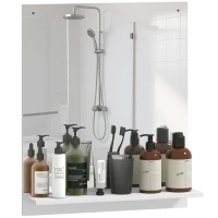 HOMCOM Badspiegel 50 x 60 cm Wandspiegel mit Regal, Badezimmerspiegel für Eingangsbereich, Flur, Weiß(m-12)