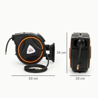 HOMCOM Tambur Automat Retractabil pentru Furtun 20 m, Montare pe Perete, Pivotant 180°, Negru și Portocaliu(m-3)