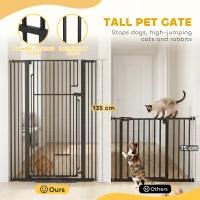 PawHut 135cm Extra Tall Dog Gate with Cat Door, Fits Openings 81-108 cm Pressure Mounted for Doorways, Hallways, No Drilling(m-4)