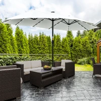 Outsunny Sombrilla Doble con 48 Luces LED 4,5x2,65 m Manivela Protección Solar para Terraza Jardín Piscina Crema(m-10)