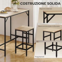 HOMCOM Set Tavolo Alto con 4 Sgabelli Stile Industriale in Metallo e Legno, Rovere Chiaro(m-5)