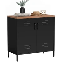 HOMCOM Bufet Metalic cu 2 Uși și Raft Reglabil, pentru Living sau Birou, Negru(m-11)