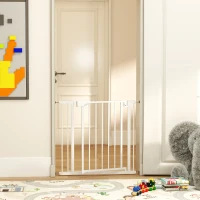 PawHut Barrière de Sécurité pour Chiens et Bébés 76 à 88 cm avec Extension, Fixation par Pression sans Perçage, 76 à 88 cm, Blanc(m-2)