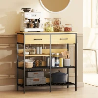 HOMCOM Sideboard, Kommode mit 2 Schubladen, 3 offenen Regalen Küchenschrankfür Küche, Wohnzimmer 90 x 40 x 91 cm, Naturholz(m-10)