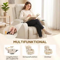 HOMCOM Massagesessel mit Wipp-, Liege- & Wärmefunktion, 3 Modi, drehbar, Cremeweiß(m-5)