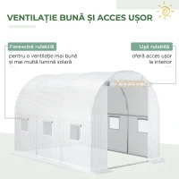 Outsunny Folie Sere din PE cu 6 Ferestre, Ușă Rulantă și Margini Îngropate, 3x2x2 m, Alb(m-4)