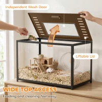 PawHut Hamster Cage, Chewproof Metal Rat Cage with Deep Base, Openable Top for Syrian Dwarf Hamster, Gerbil, 80 x 45 x 50.5 cm(m-6)