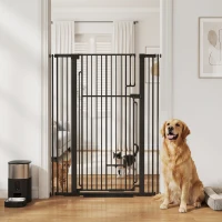 PawHut 135cm Extra Tall Dog Gate with Cat Door, Fits Openings 81-108 cm Pressure Mounted for Doorways, Hallways, No Drilling(m-14)