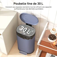 HOMCOM Poubelle cuisine 30L, poubelle à pédale, seau intérieur amovible, couvercle à fermeture douce, 36,5x31x61cm, gris(m-4)