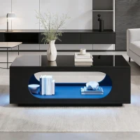 Table basse avec éclairage LED, grand espace de rangement avec gestion intégrée des câbles, 100x50x35 cm, Noir(m-5)