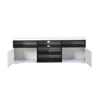 Mobile TV LED 65 pollici max salvaspazio con finitura laccata lucida, 150x35x50 cm, Bianco(m-5)
