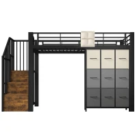 Cama alta para colchão 90×200 cm, escada com arrumação, sem colchão, 251,5x95x140 cm, Preto(m-1)