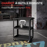 HOMCOM Chariot d'atelier servante atelier à 3 niveaux, poignée latérale et roulettes verrouillables, 70,5x35x82,5cm, noir(m-4)