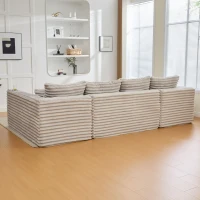 Divano a U in velluto a coste con portabicchieri integrato e tasca laterale, imbottitura a molle, 320x155x88 cm, Grigio chiaro(m-5)