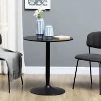 HOMCOM eettafel voor 2 personen, rond tafelblad, stalen onderstel, zwart, 70 x 70 x 75 cm(m-6)
