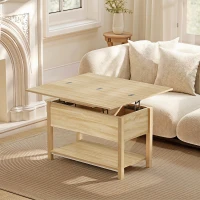 HOMCOM Mesa de centro elevável e extensível mesa de sala com compartimento oculto prateleira aberta 100x45x50,5cm madeira natural(m-2)