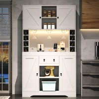 Dispensa da cucina con piano multiuso, ripiani regolabili, ganci in acciaio inox e cantinetta vini, 105x40x180 cm, Bianco(m-5)