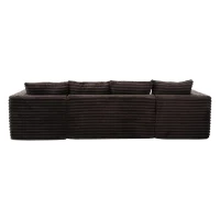Divano a U in velluto a coste con portabicchieri integrato e tasca laterale, imbottitura a molle, 320x155x88 cm, Marrone(m-9)