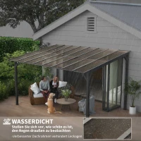 Outsunny Terrasoverkapping ca. 3 x 4,3m vrijstaande terrasoverkapping met hellend polycarbonaat-dak voor wandmontage Donkergrijs(m-5)