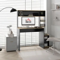 HOMCOM Bureau multi-rangements avec étagères, support pour unité centrale, grand bureau, 114L x 45l x 138H cm(m-10)
