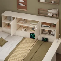 Cama com arrumação 140x200 cm, cama de dia com 2 gavetas em rodas, arrumação de 35 cm de profundidade com portas duplas, 237x183x100 cm, Branco(m-8)