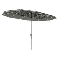 Outsunny Dubbele parasol met zonne-lichtjes, aluminium, polyester, UPF50+ bescherming, UV-bestendig, terrasparasol, donkergrijs(m-11)