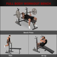 HOMCOM Adjustable Weight Bench, Foldable Bench, with Barbell Rack, Grey(m-4)