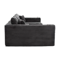 Divano a U in velluto a coste con portabicchieri integrato e tasca laterale, imbottitura a molle, 320x155x88 cm, Grigio scuro(m-7)