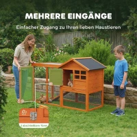 PawHut Hasenstall 2 Etagen Kaninchenstall mit wasserdicht Bitumendach Freilaufgehege Rampe Türen Holz 123,5x62,6x92,5 cm Orange(m-5)