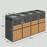 Armadio da esterno multiuso con fioriera integrata e ventilazione a persiana antiodore, 264x80x128 cm, Grigio(m-3)