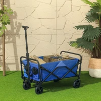 Outsunny 93L Festival Trolley on Wheels, Garden Folding Trolley Cart, 120kg Heavy Duty Collapsible Folding Wagon with Adjustable Handle and Carrying Bag for Beach, Camping, Festival, Blue(m-10)