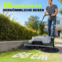 Outsunny ehrmaschine manuell mit 68 cm Kehrbreite, 24 L Schmutzbehälter, Höhenverstellbar klappbar Griff 3-Bürsten-Kehrsystem(m-5)