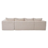 Divano a U in velluto a coste con portabicchieri integrato e tasca laterale, imbottitura a molle, 320x155x88 cm, Beige(m-9)