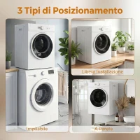 HOMCOM Mini Asciugatrice da 3kg, 1020W con Riscaldamento PTC e Timer, 49x47x70 cm, Bianco(m-7)
