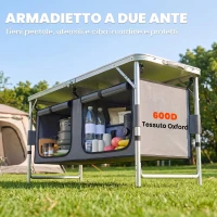 Outsunny Tavolino da Campeggio Picnic con Base per Cibi e Bevande Altezza Regolabile Pieghevole Alluminio, Legno 120x47x55/62/68cm(m-6)