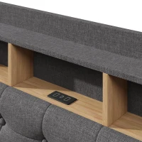 Letto imbottito contenitore con striscia LED luminosa e deisgn sospeso, 217x141x110 cm, Grigio(m-11)